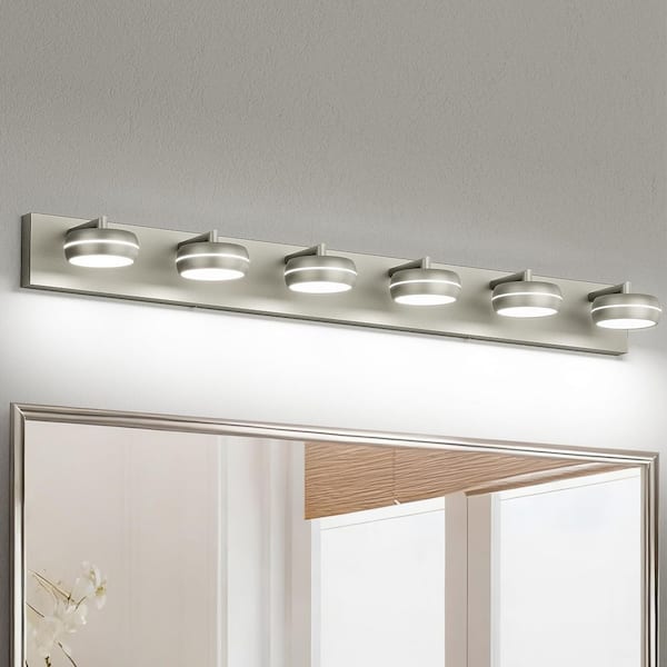 43 in. 6-Light Nickel LED Bathroom Vanity Light with Dimmable 5500K Light
