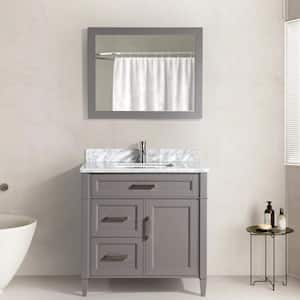 Savona 36 in. W x 22 in. D x 36 in. H Vanity in Grey with Single Basin Vanity Top in White and Grey Marble and Mirror