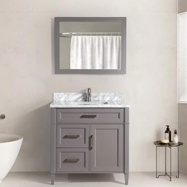 Vanity Art Savona 36 in. W x 22 in. D x 36 in. H Vanity in Grey with Single Basin Vanity Top in White and Grey Marble and Mirror