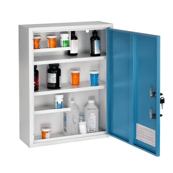 16 in. W x 21 in. H Medium Blue Metal Surface Mount Dual Locking Medicine Cabinet without Mirror