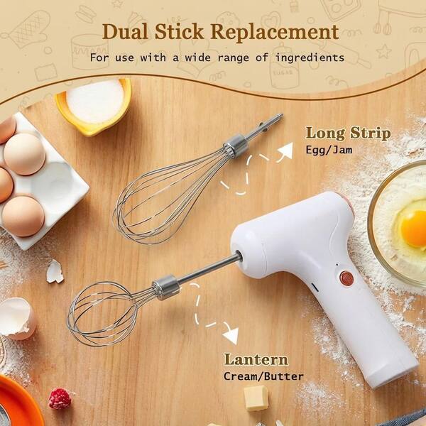 Wudkey Cordless Hand Mixer, 3-Speed Handheld Electric Whisk with 2