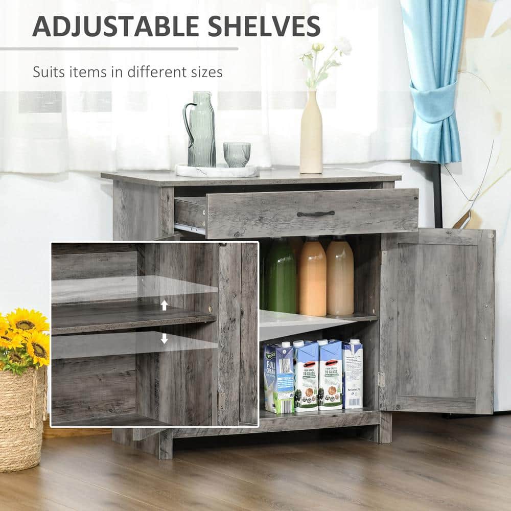 Gray Wash Rustic Farmhouse Barn Door Style Sideboard Cabinet