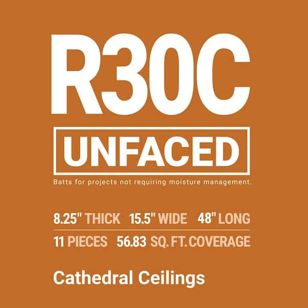R-30 Cathedral Ceiling Unfaced Fiberglass Insulation Batt 15-1/2 in. x 48 in. (10-Bags)
