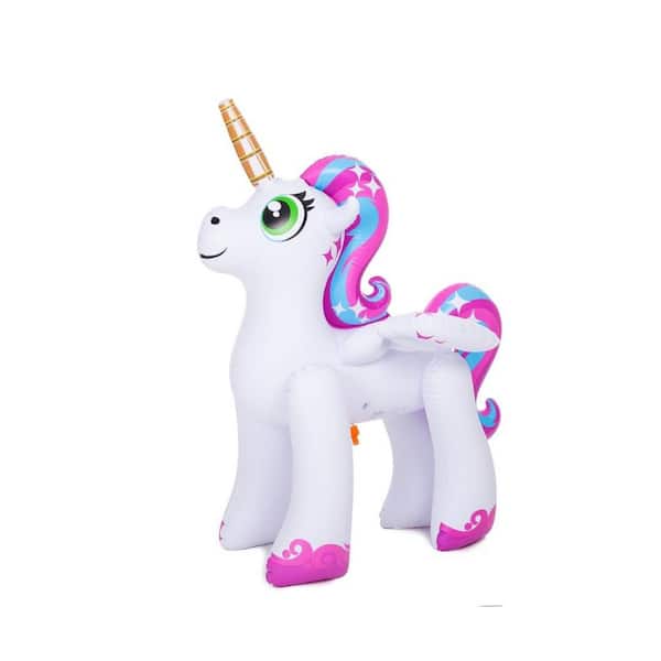 JOYIN 4 ft. Tall Pink, Purple and White Plastic Rainbow Unicorn Yard Sprinkler Inflatable