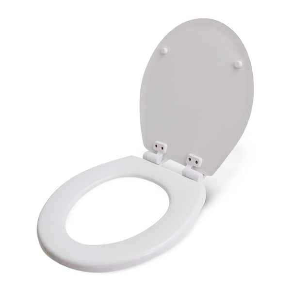 Round Molded Wood, Easy Remove, Adjustable Hinge Front Toilet Seat in White 15-1/4 in. x 14 in. x .71 in.