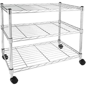 24.8 in. x 13.8 in. x 3.9 in. 3-Tier Silver Heavy Duty Shelf with 4 Wheels and Adjustable Shelves