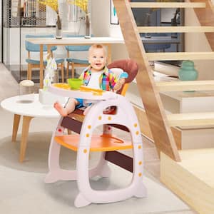 Kids Plastic Outdoor & Indoor Dining Chair Adjustable Highchair with Feeding Tray and 5-Point Safety Buckle in Yellow