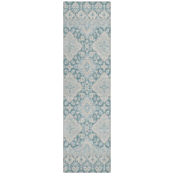 Chantille Machine Washable Indoor/Outdoor Abstract ACN3104 Teal 2 ft. x 7 ft. Runner Rug