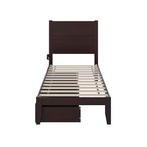 NoHo Espresso Twin Solid Wood Storage Platform Bed with 2-Drawers