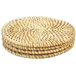 Set of 4 Decorative Round 5.25 in. Natural Woven Handmade Rattan Placemats