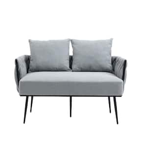 45 in. Modern Upholstered Light Gray Linen Tufted Loveseat with Metal Legs