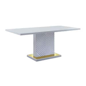 Gaines 71 in. Rectangular Gray High Gloss Dining Table with Pedestal Base (Seats 8)