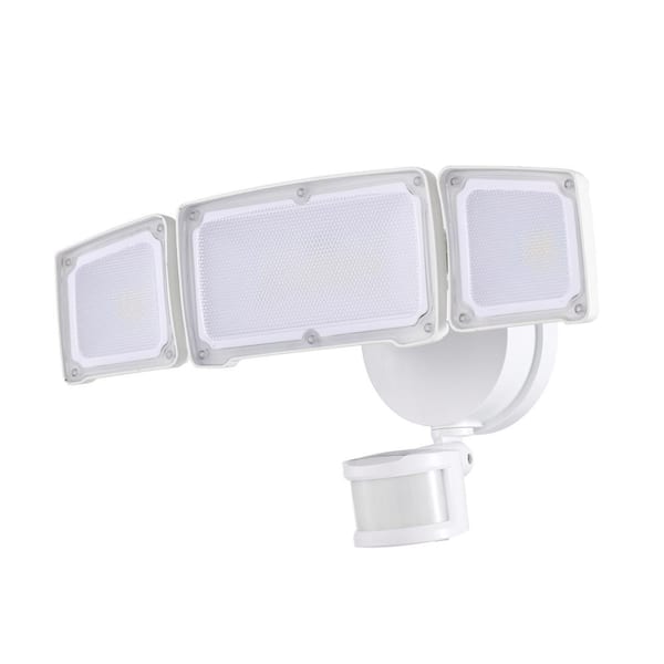 AWSENS 40-Watt 180-Degree White Motion Activated Outdoor Integrated LED Flood Light with 3 Heads and PIR Dusk to Dawn Sensor