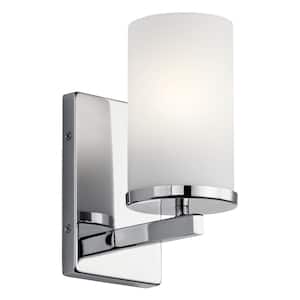 Crosby 1-Light Chrome Bathroom Indoor Wall Sconce with Satin Etched Cased Opal Glass Shade