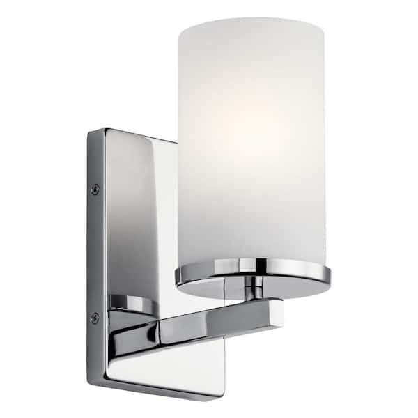 KICHLER Crosby 1-Light Chrome Bathroom Indoor Wall Sconce Light with Satin Etched Cased Opal Glass Shade