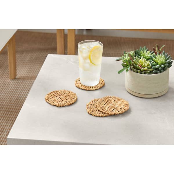 3 in. Dia. Resin Rattan Coasters (4-Pack)