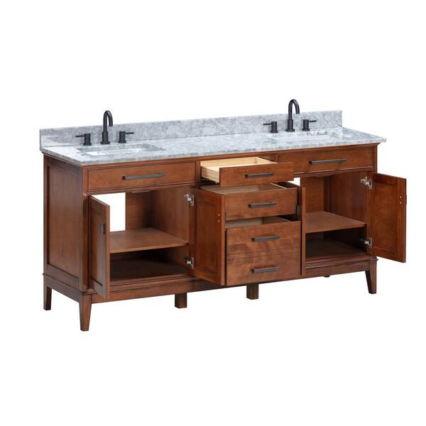 avanity madison 72 vanity in tobacco Avanity Madison 73 in. Double Sink Tobacco Bath Vanity with Carrara White  Marble Top MADISON-VS72-TO-C