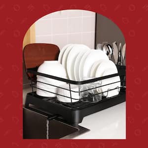 Stainless Steel Rust-Proof Dish Drying Rack with Tray, Space-Saving, Anti-Slip and Removable Utensil Holders Dish Rack