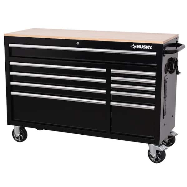 Husky - Modular Tool Storage 92 in. W Standard Duty Black Mobile Workbench with 52 in. Top Tool Chest and (2) 20 in Side Lockers