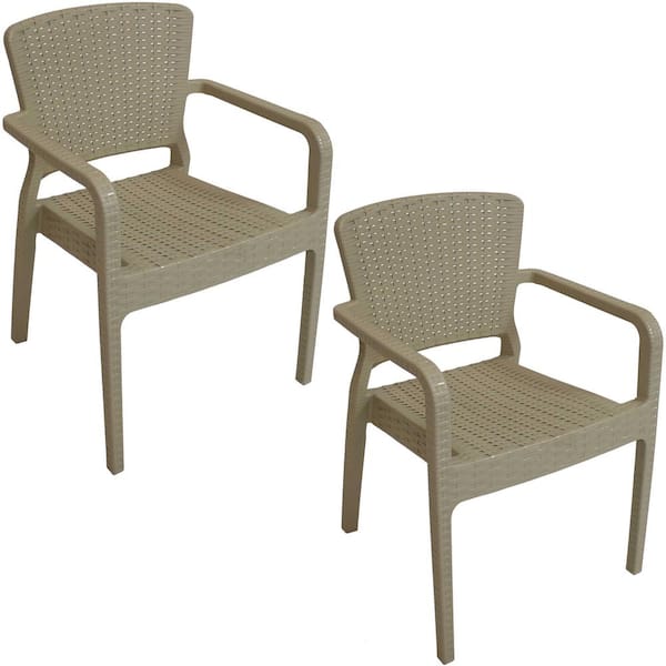 Sunnydaze Segonia Coffee Stacking Plastic Indoor Outdoor Arm Chair (Set of 2)