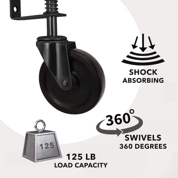 4 in. Black Hard Rubber and Black Steel Swivel Gate Caster with Adjustable Spring Bracket and 125 lbs. Load Rating