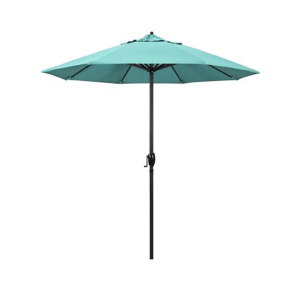 California Umbrella 7.5 ft. Black Aluminum Market Patio Umbrella Auto Tilt in Aruba Sunbrella