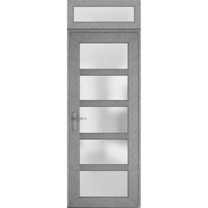 36 in. x 94 in. Right-Hand/Inswing Transom Frosted Glass Grey Ash Steel Prehung Front Door with Hardware