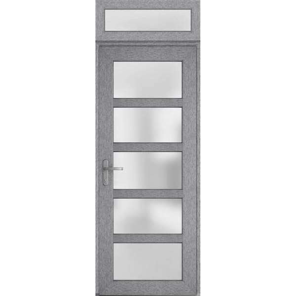 VDOMDOORS 36 in. x 94 in. Right-Hand/Inswing Transom Frosted Glass Grey Ash Steel Prehung Front Door with Hardware