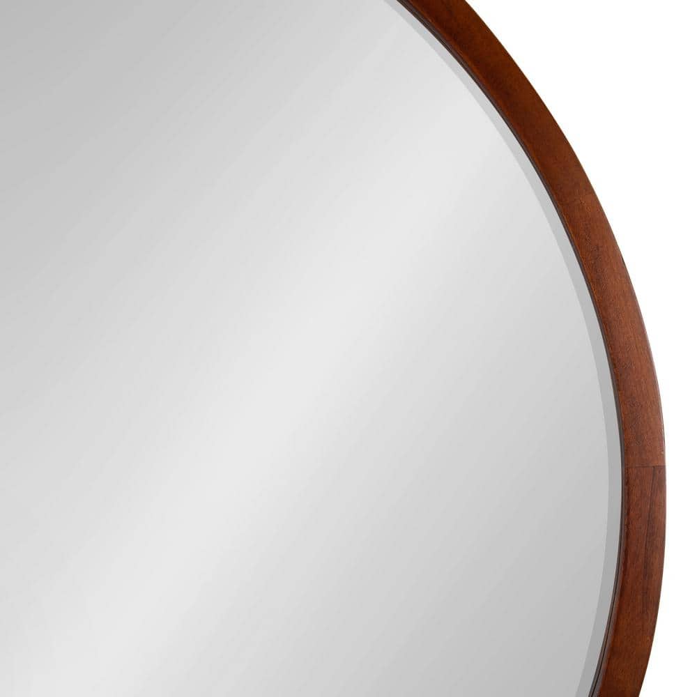 McLean 30" Round Walnut Wood Bathroom Vanity Mirror