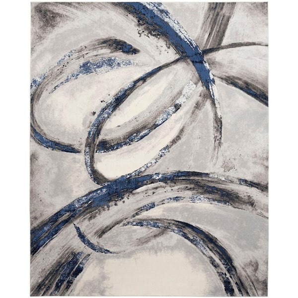 Brushstrokes Grey/Navy 9 ft. x 12 ft. Abstract Contemporary Area Rug