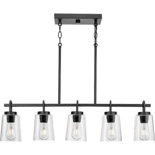 Progress Lighting Huntscroft Collection 34 in. 5-Light Matte Black Island Linear Chandelier for Bar, Kitchen and Dining Room