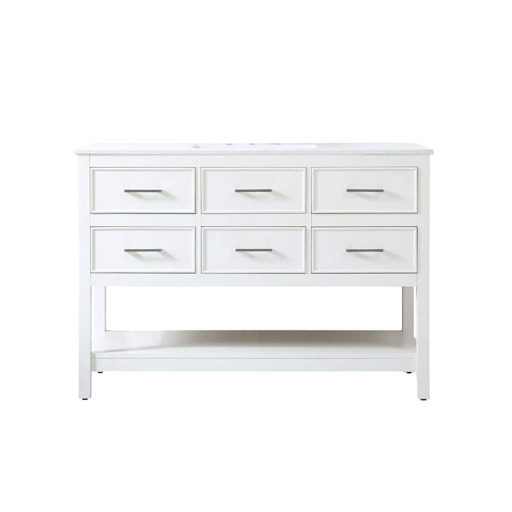 Simply Living 48 in. Single Bathroom Vanity in White with Quartz Vanity Top