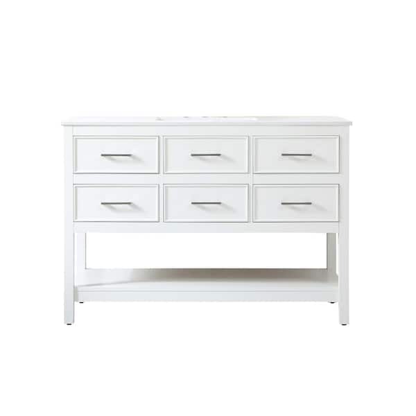 Unbranded Simply Living 48 in. Single Bathroom Vanity in White with Quartz Vanity Top in Calacatta White
