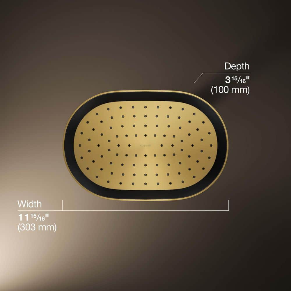 Vibrant Brushed Brass Oval Rain Shower Head with Adjustable Spray