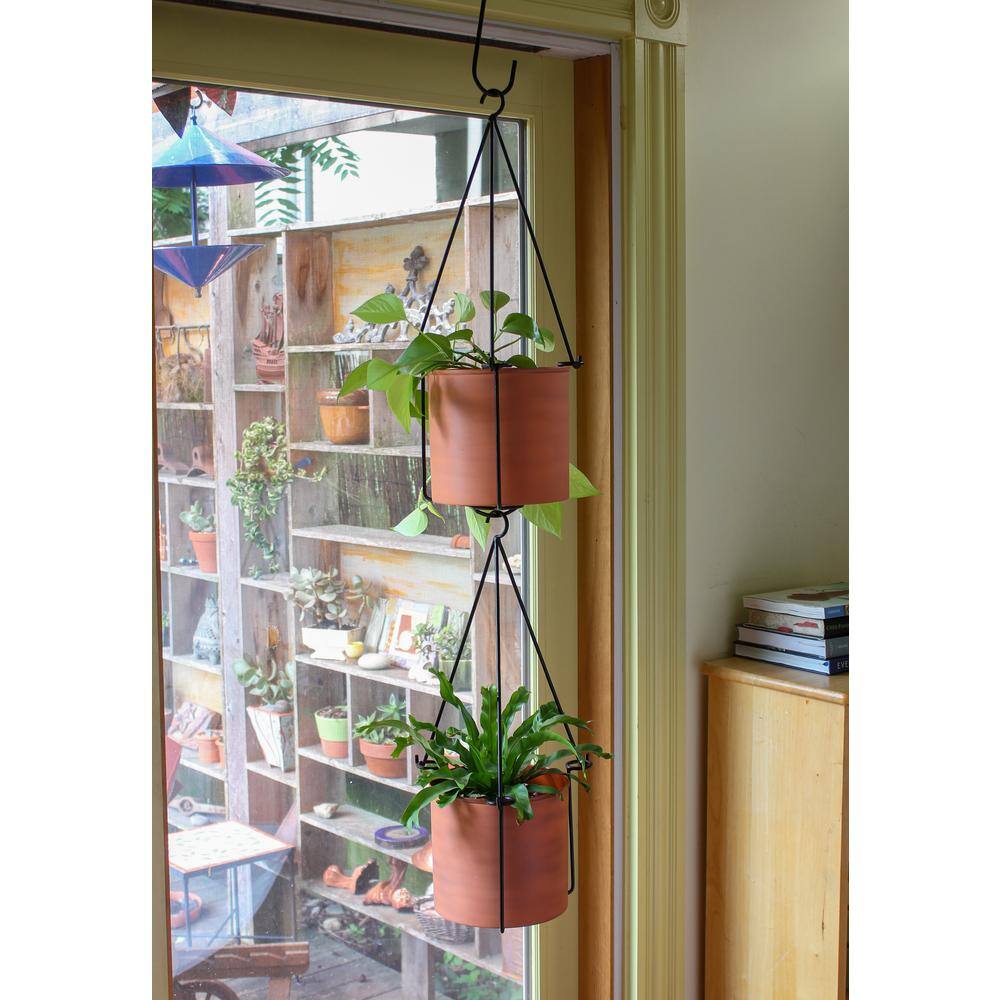 Burnt Sienna Galvanized Steel Hanging Planter with Black Frame