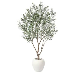 Artificial 8 ft. Olive Tree with 18 in. White Planter, Tall Faux Olive Trees for Indoor, Home Decor