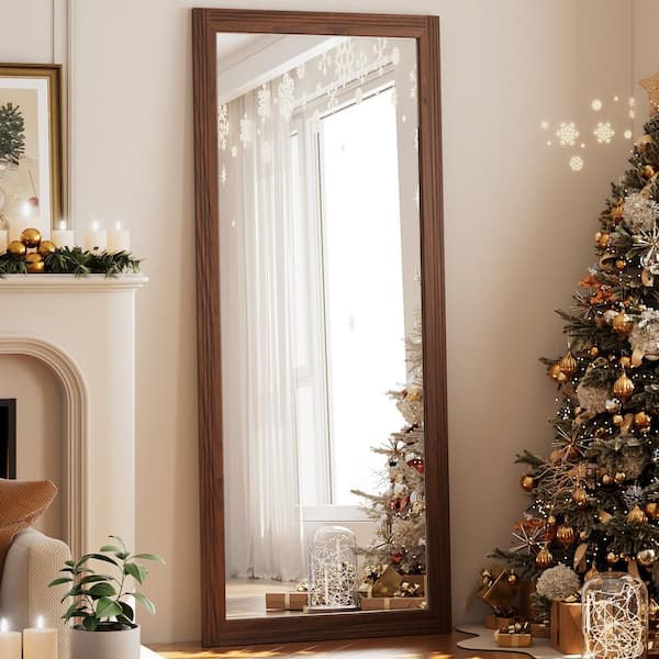 64 in. H x 21 in. W Rectangular Classic Brown Wood Framed Full Length Mirror Floor Mirror