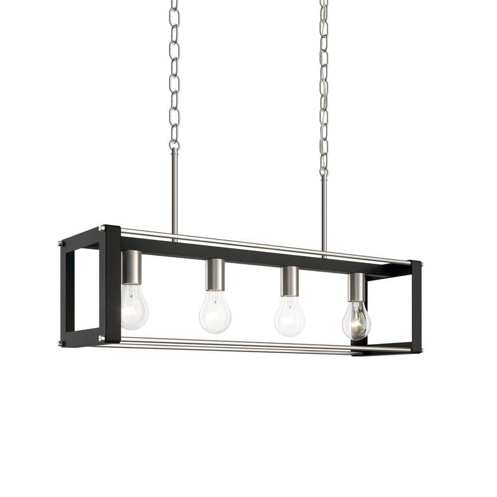KICHLER Chatwin 30.6 in. 4-Light Brushed Nickel with Black Farmhouse Island Linear Chandelier for Kitchen -  82362