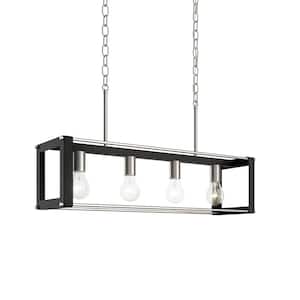 Chatwin 30.6 in. 4-Light Brushed Nickel with Black Farmhouse Island Linear Chandelier for Kitchen