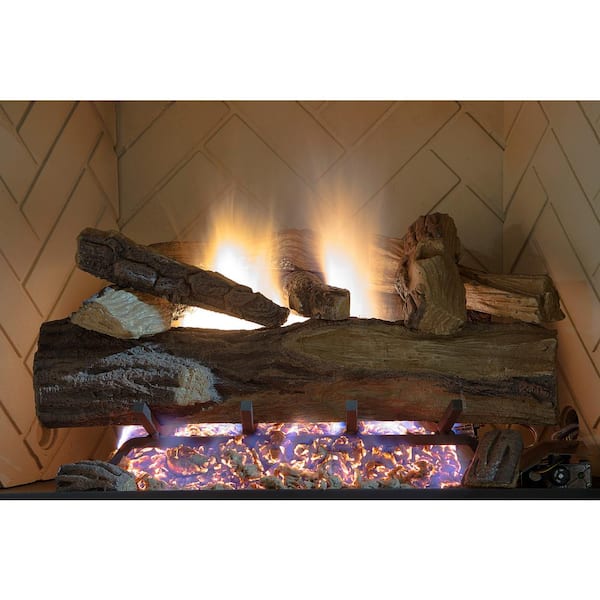 Emberglow 24 in. Appalachian Oak Vented Natural Gas Fireplace Log Set with Remote