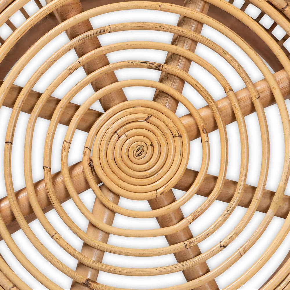 Tropical Oasis Natural Rattan Round End Table with Bamboo Accents