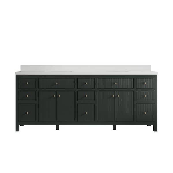 Willow Collections Sonoma 84 in. W x 22 in. D x 36 in. H Double Sink Bath Vanity in Dark Green with 2 in. White Quartz Top