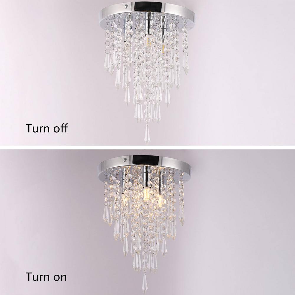 10.4" Silver Crystal Raindrop Flush Mount Ceiling Light