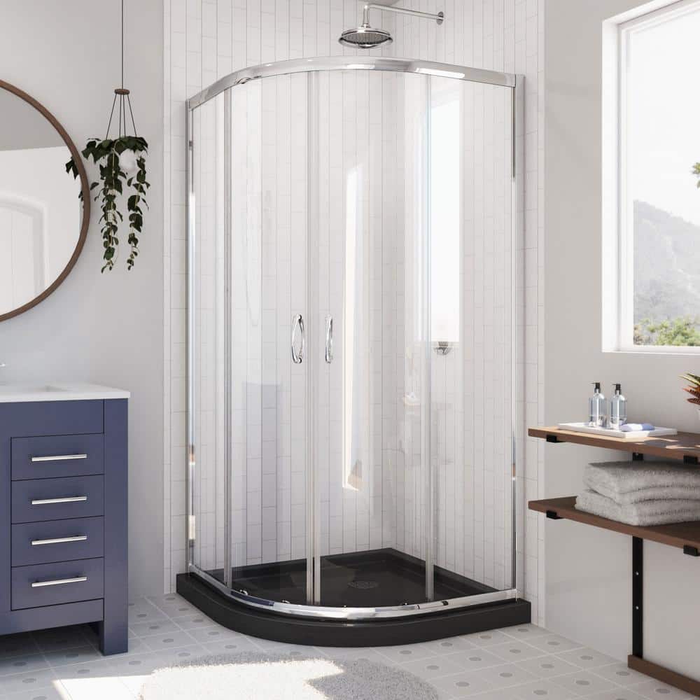 Prime 36" Clear Glass Round Sliding Shower Enclosure with Chrome Finish