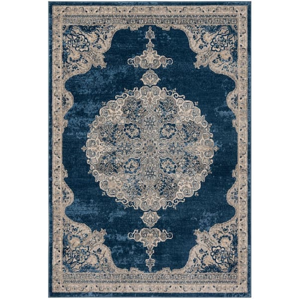 SAFAVIEH Brentwood Navy/Light Gray 5 ft. x 8 ft. Distressed Medallion Floral Area Rug