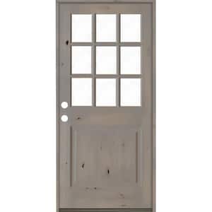 36 in. x 80 in. Knotty Alder 1 Panel Right-Hand/Inswing 1/2 Lite Clear Glass Grey Stain Wood Prehung Front Door