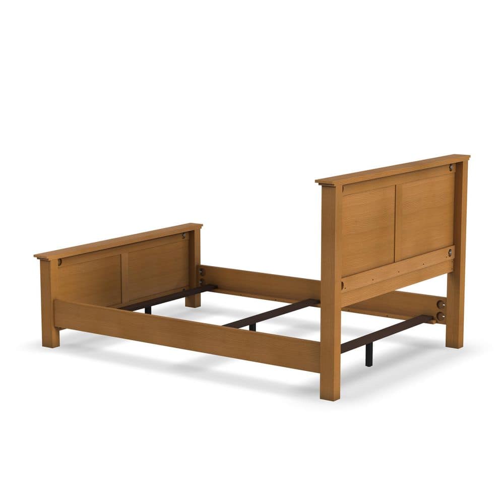 Oak Park Light Brown Queen Wood Panel Bed with Slats