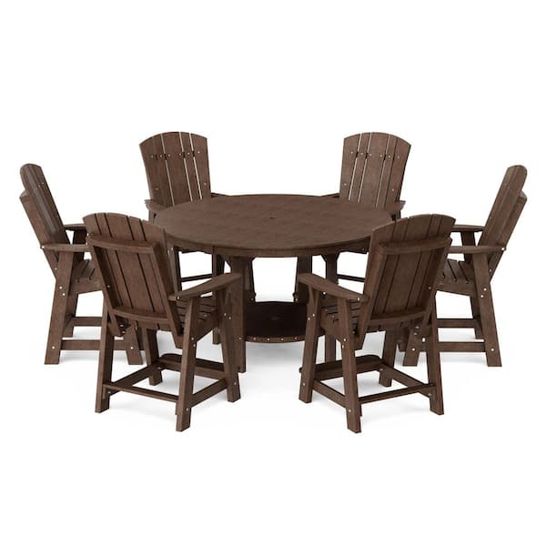 Heritage 7-Piece Tudor Brown HDPE Plastic Outdoor Patio 60 in. Counter Set
