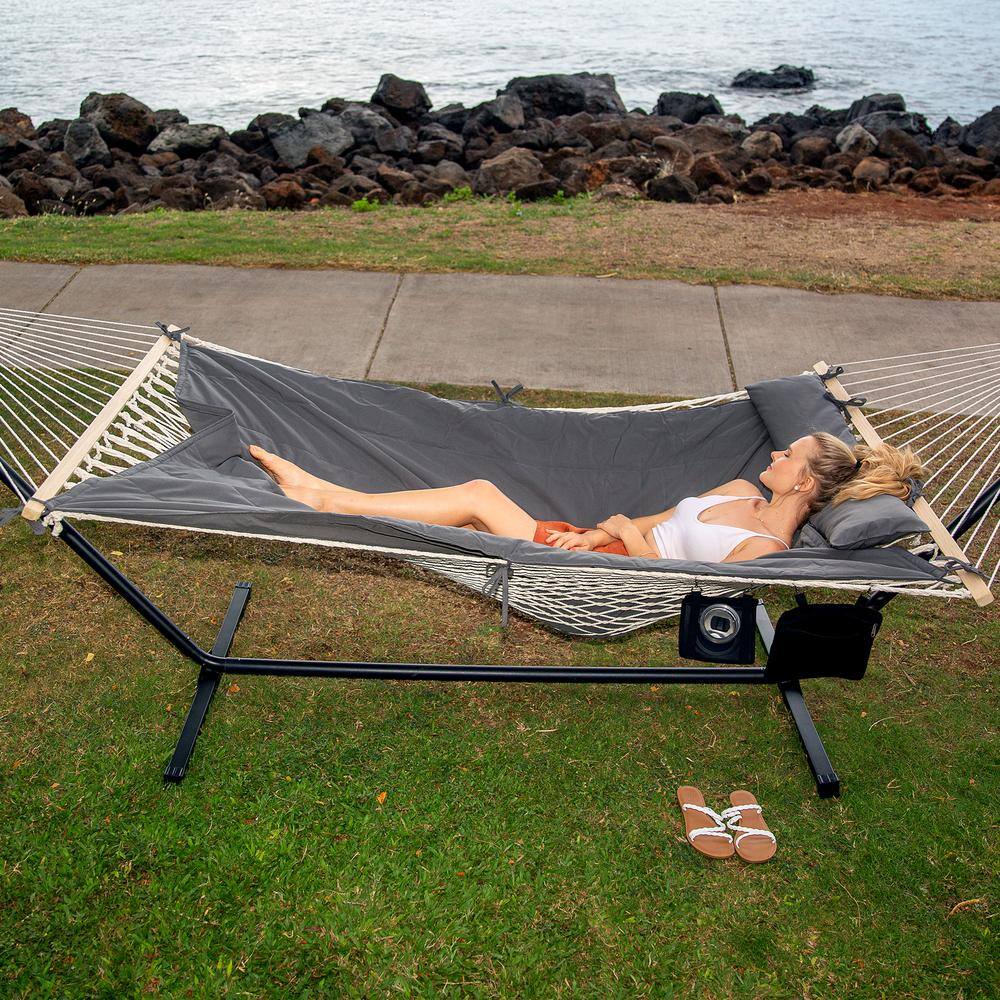 Atesun 10 ft. x 12 ft. Quilted Rope Hammock and 12 ft. Steel Stand with ...