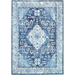 Patio Starlight Willow Navy Blue Multicolored 6 ft. x 9 ft. Medallion Indoor/Outdoor Area Rug